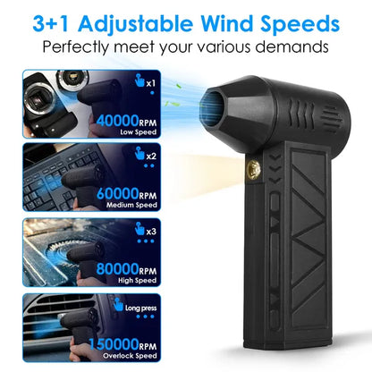 Compressed Air Duster With LED Light Up To 150000RPM Speed For PC Keyboard Cleaning High Speed Rechargeable Cordless Air Blower With 4 Speeds For Home Car Outdoor