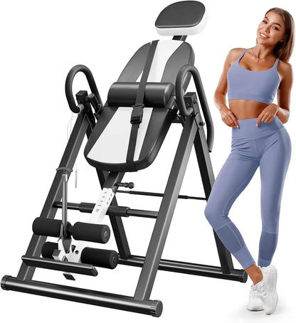 Gravity Heavy Duty Inversion Table with Headrest & Adjustable Protective Belt Back Stretcher Machine for Pain Relief Therapy