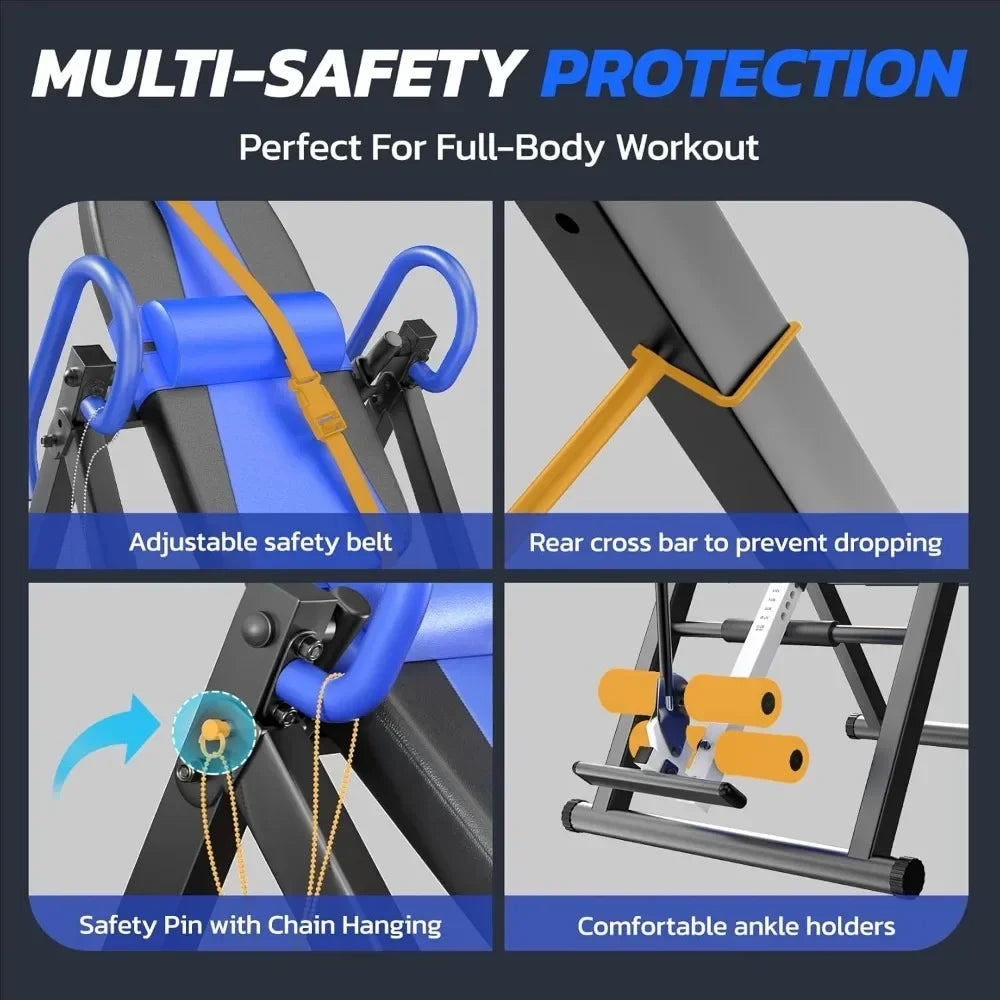 Gravity Heavy Duty Inversion Table with Headrest & Adjustable Protective Belt Back Stretcher Machine for Pain Relief Therapy