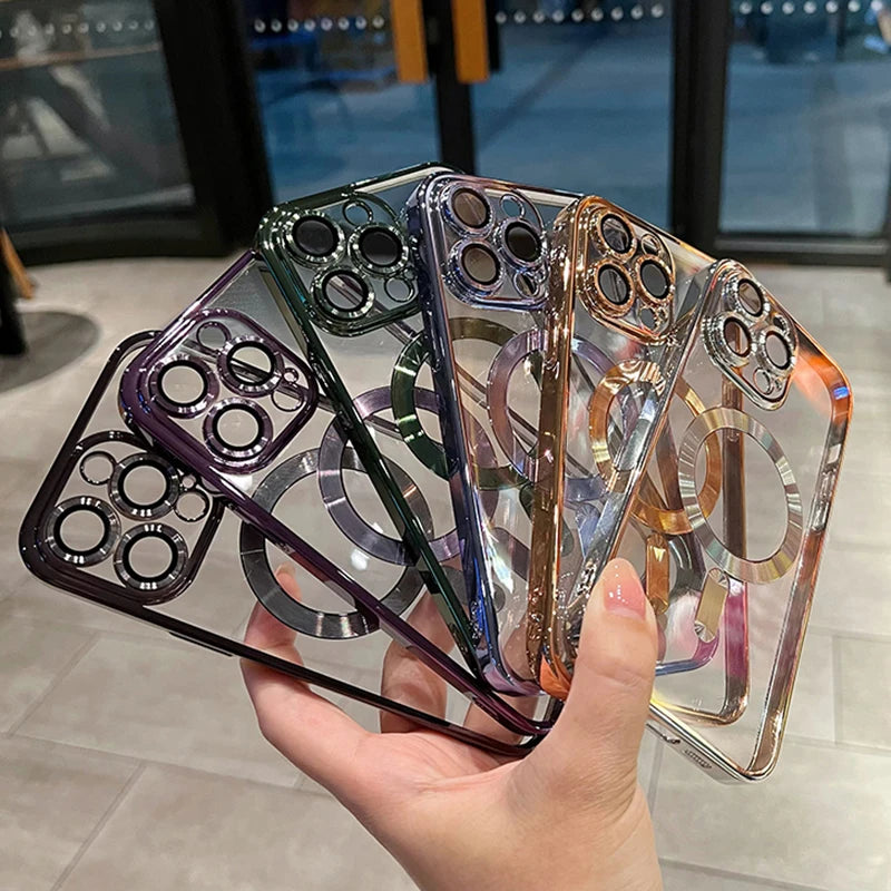 Luxury Magnetic Plating Clear Case For Magsafe Wireless Charging iPhone 11 12 13 14 15 16 17 Pro Max Air Plus Shockproof Cover