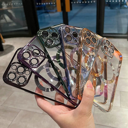 Luxury Magnetic Plating Clear Case For Magsafe Wireless Charging iPhone 11 12 13 14 15 16 17 Pro Max Air Plus Shockproof Cover