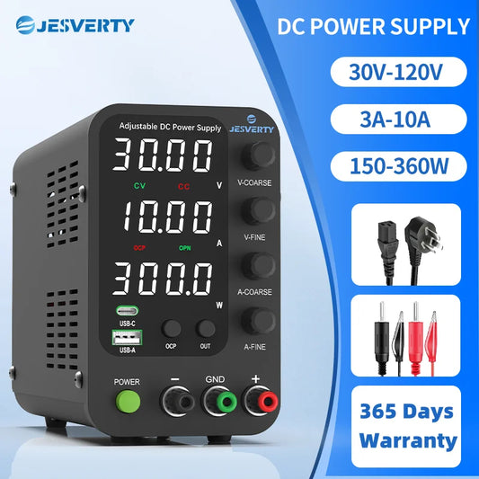 Jesverty DC Lab Power Supply 30V 60V 120V Bench Power Supply Encoder Regulate Voltage and Current Dual Input Voltage 220V/110V