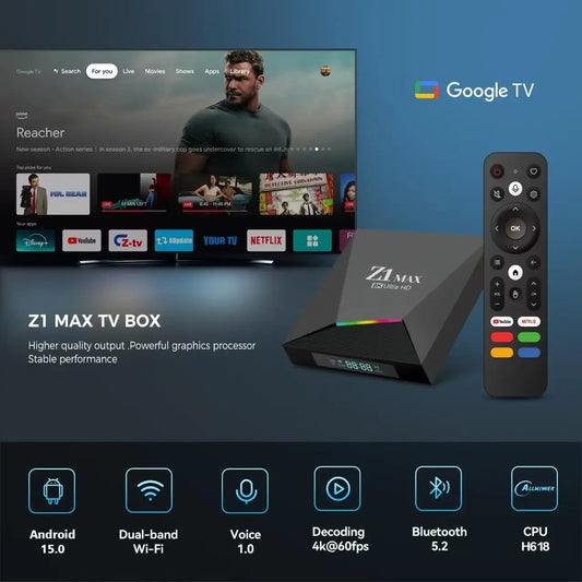 Z1 Max TV Box Android 15 iptv Allwinner H618 Quad Core 4G 5G Dual WiFi HD 8K 4K Media Player BT 5.0 Support Voice remote TV Box