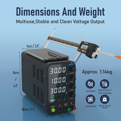 Jesverty DC Lab Power Supply 30V 60V 120V Bench Power Supply Encoder Regulate Voltage and Current Dual Input Voltage 220V/110V